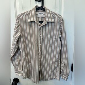 Vintage Yves Saint Laurent Striped Dress Shirt | Brown/Tan | Size 15 32/33